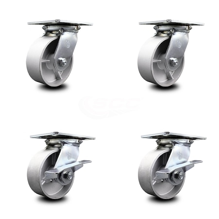 Service Caster 5 Inch Semi Steel Swivel Caster Set with Roller Bearings 2 Brakes SCC-35S520-SSR-2-SLB-2